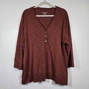 Chico's Maroon Heathered Henley Button Top 3/4 Sleeve Plus Size XXL
